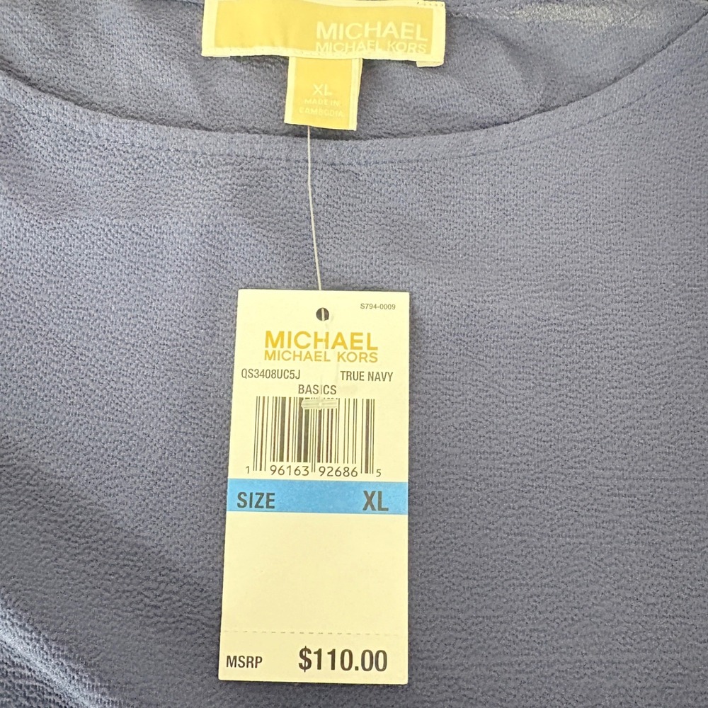 Michael Kors Womens True Navy Smocked Hem Dolman Sleeve Blouse QS3408UC5J XL NWT - Picture 6 of 9
